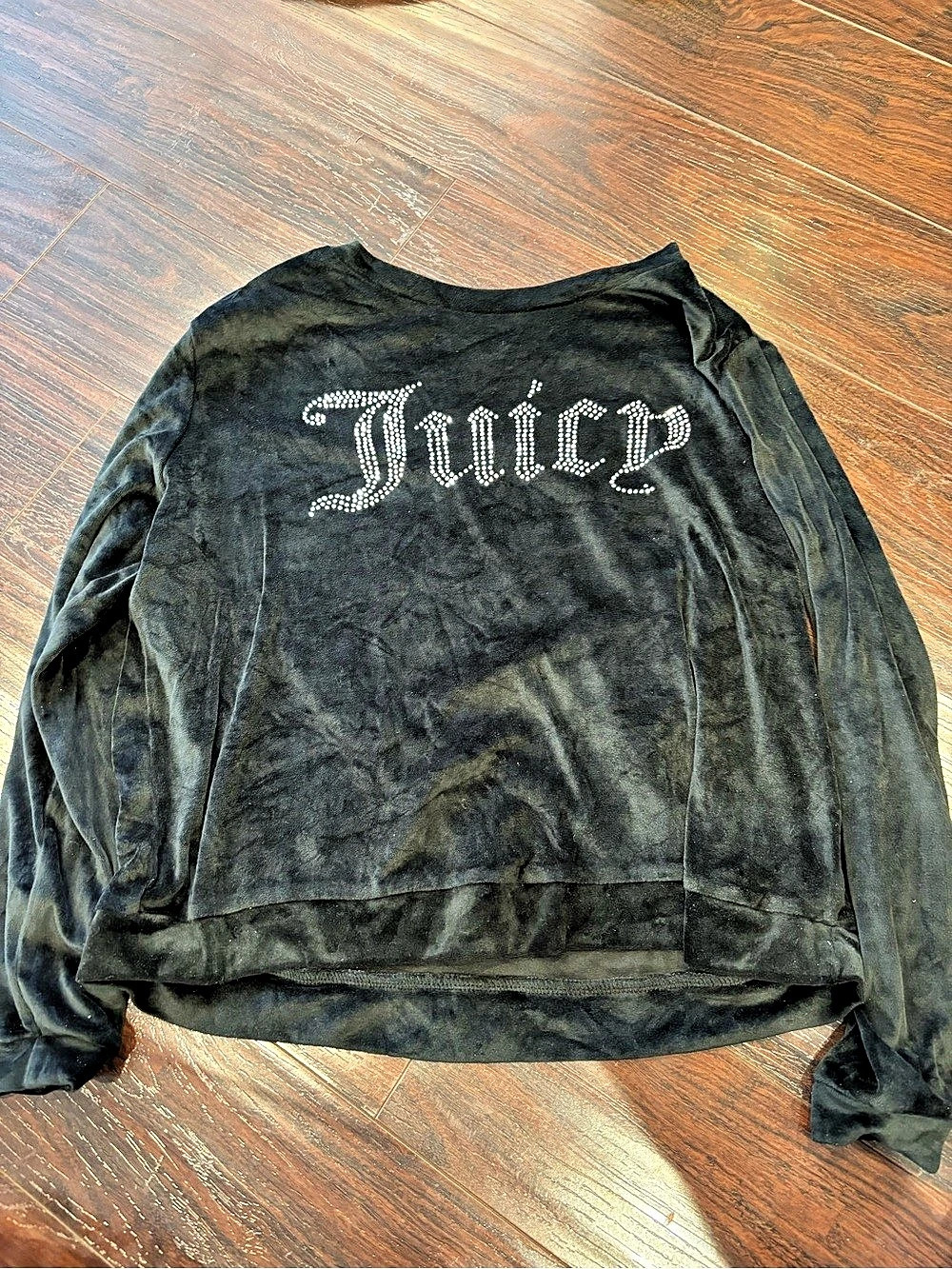 Juicy Couture Velour Sleepwear Crew Neck Long Sleeve Top Black Medium